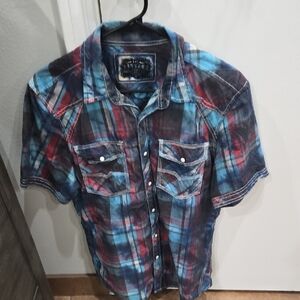 Men's Plaid Shirt - Blue and Red